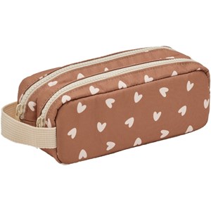 Trousse double cœurs beige