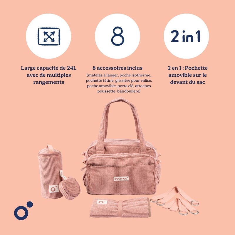 Sac à langer fluffy doomoo corduroy pink (Doomoo Basics) - Image 2