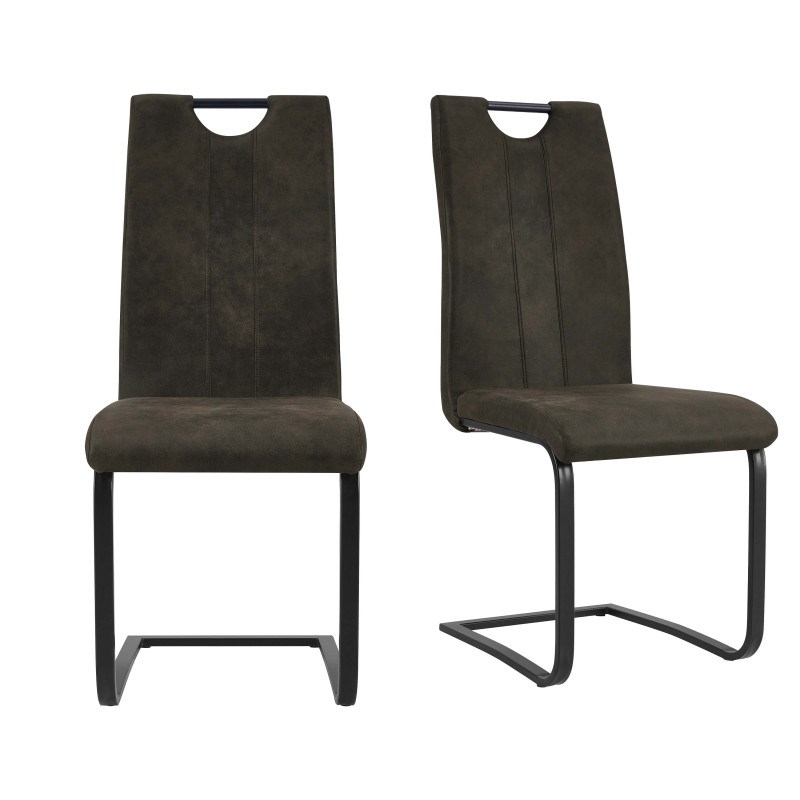 Gardner-chaise microfibre marron foncé pieds métal noir (x2)