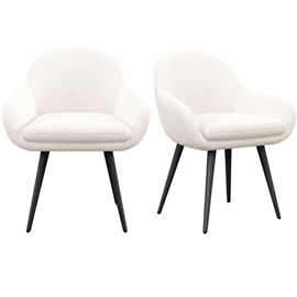 Cancun-chaise en tissu bouclette ecru et pieds métal noir (x2)
