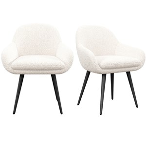 Cancun-chaise en tissu bouclette ecru et pieds métal noir (x2)