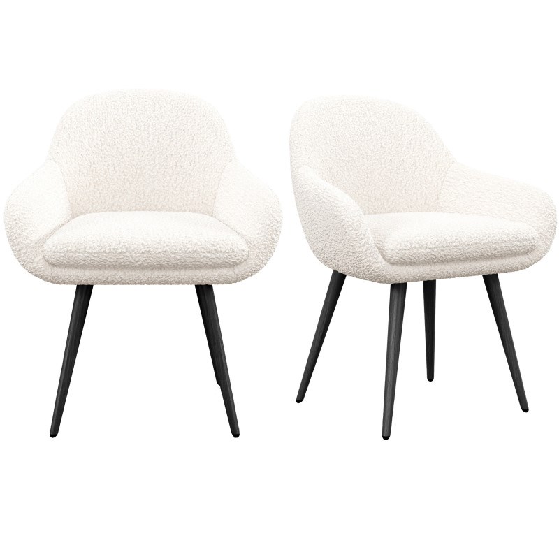 Cancun-chaise en tissu bouclette ecru et pieds métal noir (x2)