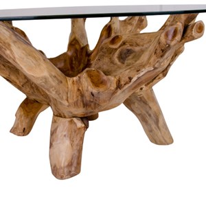 Roots-table basse en teck massif et verre ø110 cm