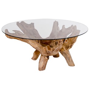 Roots-table basse en teck massif et verre ø110 cm