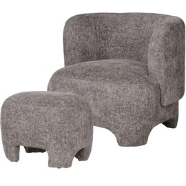Moss-fauteuil et repose-pied en tissu chenillé gris