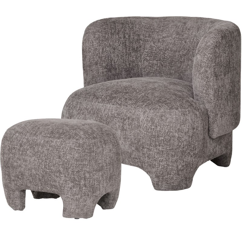 Moss-fauteuil et repose-pied en tissu chenillé gris