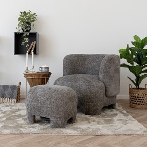 Moss-fauteuil et repose-pied en tissu chenillé gris