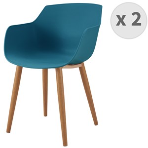 Andrea-chaise scandinave bleu canard pied métal effet bois (x2)