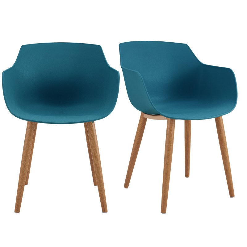 Andrea-chaise scandinave bleu canard pied métal effet bois (x2)