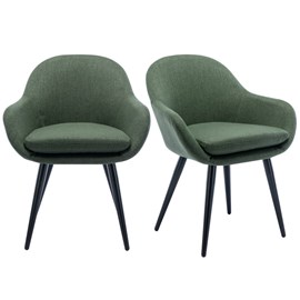 Cancun-chaise scandinave tissu vert forêt pieds métal noir (x2)