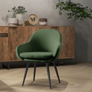 Cancun-chaise scandinave tissu vert forêt pieds métal noir (x2)