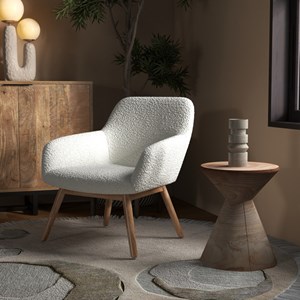 Malmo-fauteuil en bois naturel et tissu bouclé écru