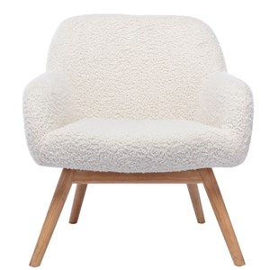Malmo-fauteuil en bois naturel et tissu bouclé écru