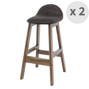 Jude-tabouret de bar vintage marron foncé et bois teinté noyer(x2)