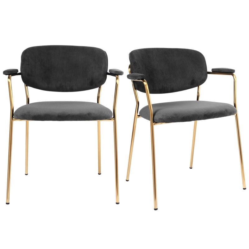 Clara-chaise en tissu cotelé carbone et métal doré brossé(x2)