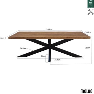 Manaus-table à manger 10 personnes 240 cm en bois massif