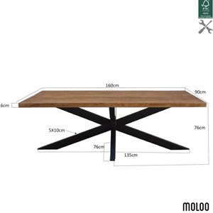Manaus-table à manger 6 personnes 160 cm en bois massif