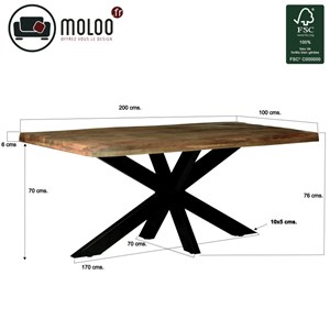 Manaus-table repas 8 personnes 200 cm, chants bruts de sciage