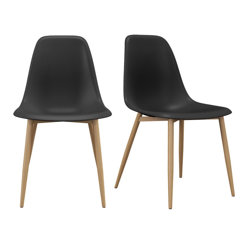 Ester-chaise coque noire et métal chêne (x2)