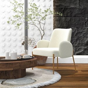 Alex-fauteuil en tissu cozy ecru et métal chêne