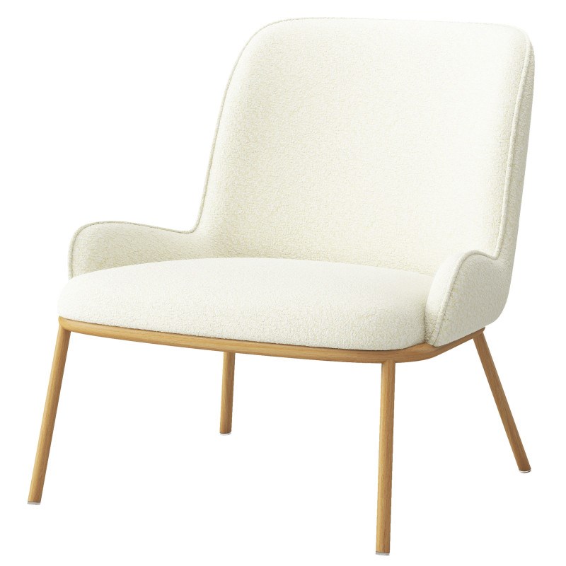Moloo - Alvin-fauteuil vintage en tissu bouclé ecru et métal chêne