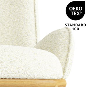 Alvin-fauteuil vintage en tissu bouclé ecru et métal chêne