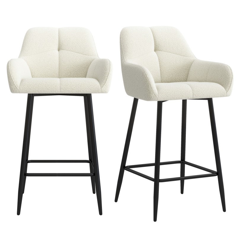 Lea-fauteuil de bar en tissu cosy ecru (x2)
