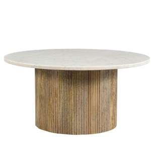 Marbella-table basse ronde 70 cm en marbre blanc et bois massif