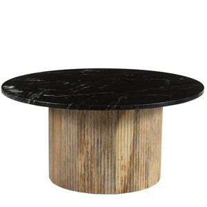 Marbella-table basse ronde 70 cm en marbre noir et bois massif