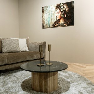 Marbella-table basse ronde 70 cm en marbre noir et bois massif