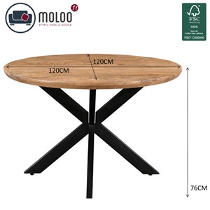 Macy-table à manger ronde 4 personnes 120 cm en bois massif