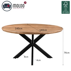 Macy-table à manger ronde 4 personnes 140 cm en bois massif
