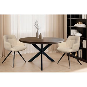 Macy-table à manger ronde 4 personnes 130 cm en bois massif brun