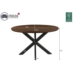 Macy-table à manger ronde 4 personnes 130 cm en bois massif brun