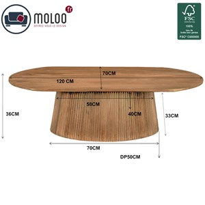 Sienne-table basse ovale en bois massif