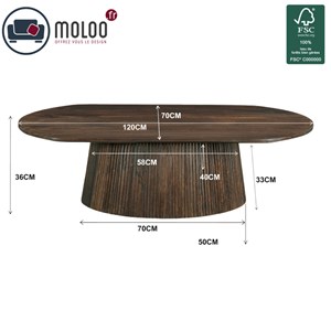 Sienne-table basse ovale en bois massif brun