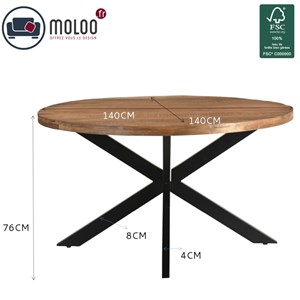 Bari-table à manger ronde 4 personnes d140 cm en bois massif