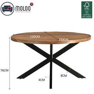 Bari-table à manger ronde 6 personnes d150 en bois massif