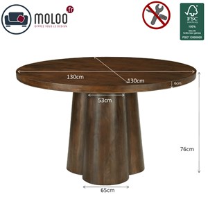 Figari-table à manger ronde 4 personnes d130 cm bois brun