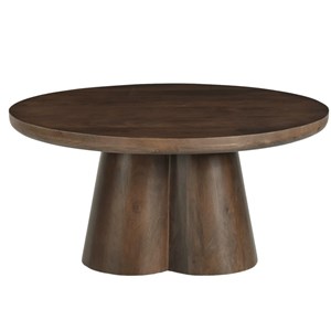 Figari-table basse ronde 80 cm en bois massif teinté brun