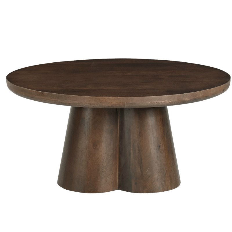 Figari-table basse ronde 80 cm en bois massif teinté brun