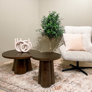 Figari-table basse ronde 80 cm en bois massif teinté brun