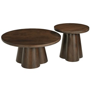 Figari-table basse ronde 80 cm en bois massif teinté brun