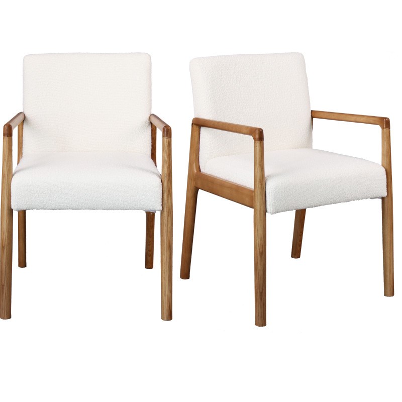 Moloo - Alban-fauteuil de table en frêne naturel et tissu curly ecru (x2)