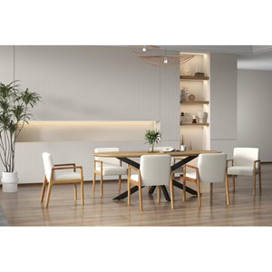 Alban-fauteuil de table en frêne naturel et tissu curly ecru (x2)