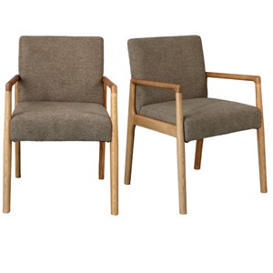 Alban-fauteuil de table en frêne naturel et tissu trendy taupe (x2)