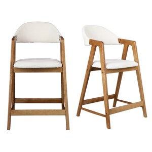 Camille-chaise de bar en frêne naturel et tissu curly ecru (x2)