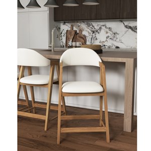 Camille-chaise de bar en frêne naturel et tissu curly ecru (x2)