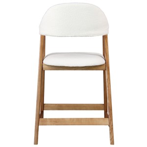 Camille-chaise de bar en frêne naturel et tissu curly ecru (x2)