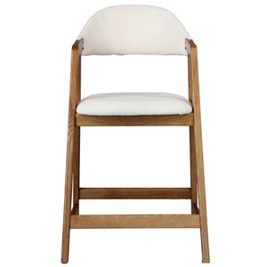 Camille-chaise de bar en frêne naturel et tissu curly ecru (x2)